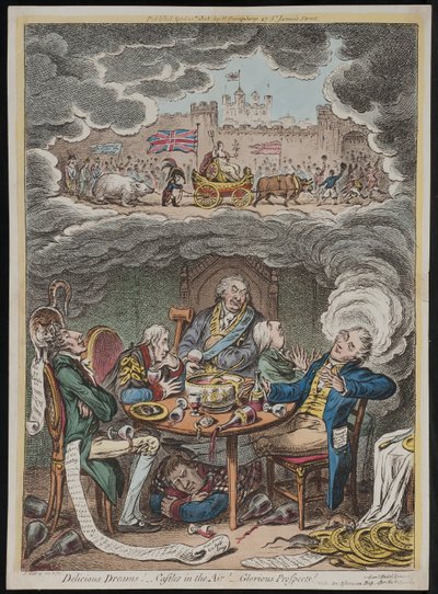 ¡Sueños deliciosos! ¡Castillos en el aire! ¡Perspectivas gloriosas! vide Una siesta vespertina después de la fatiga de una cena oficial de James Gillray